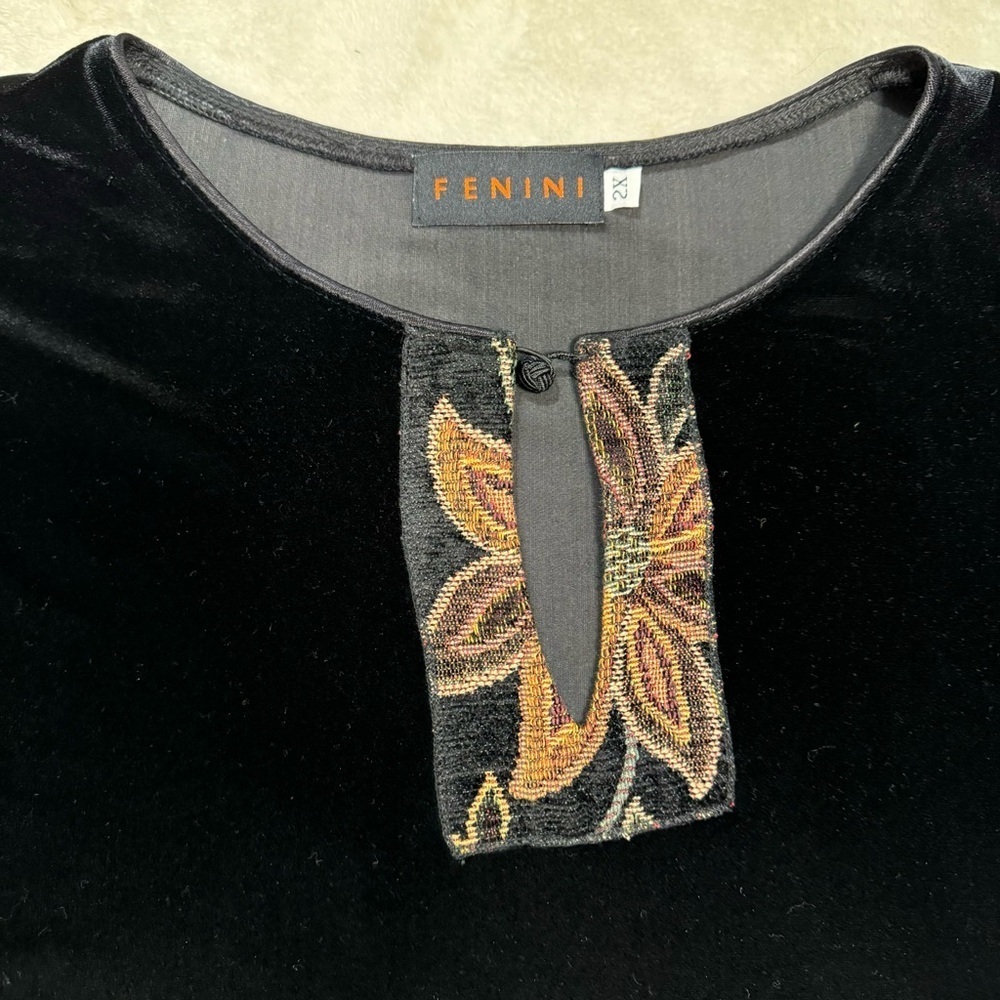 Vintage Fenini Black Velvet 3/4 Sleeve Top Size 2X - Picture 6 of 9